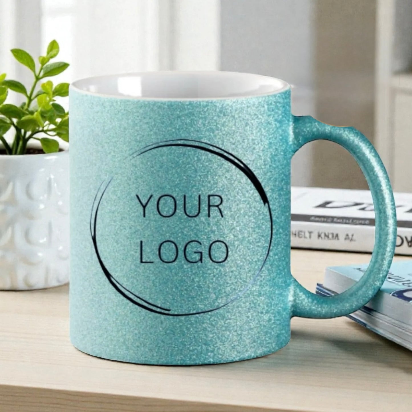 Individuelle Glitzertasse Logo