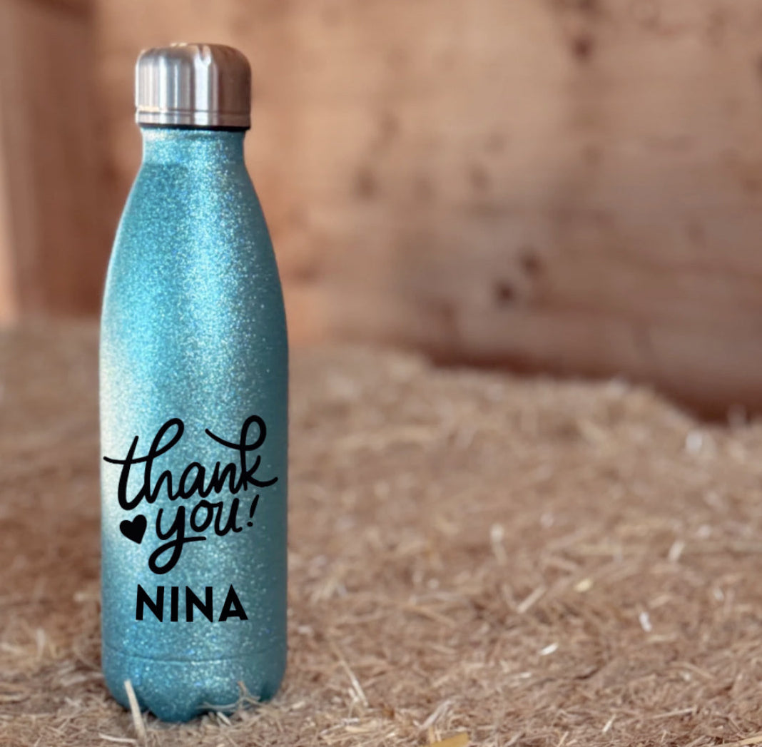 Individuelle Glitzerthermosflasche Thank You