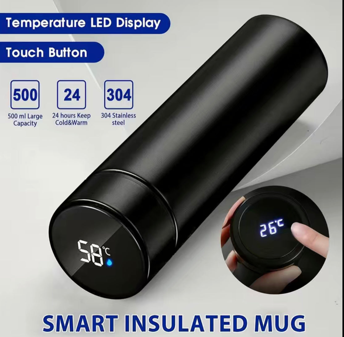 Thermosflasche mit Temperaturanzeige und individuellem Schriftzug