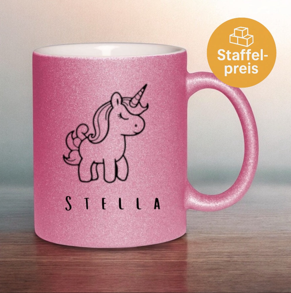 Individuelle Glitzertasse Unique