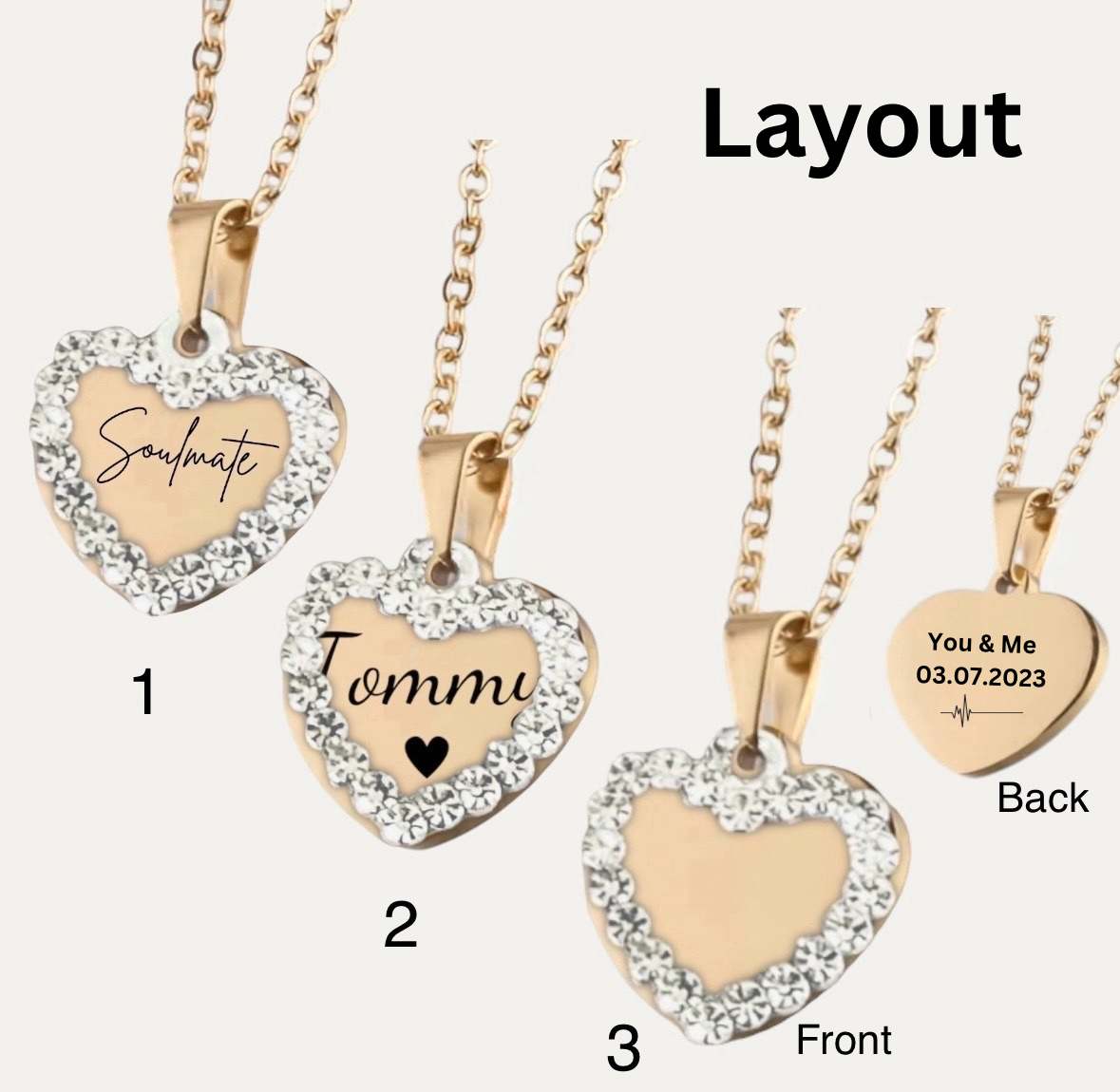 Halskette Love Diamond Heart individuell graviert