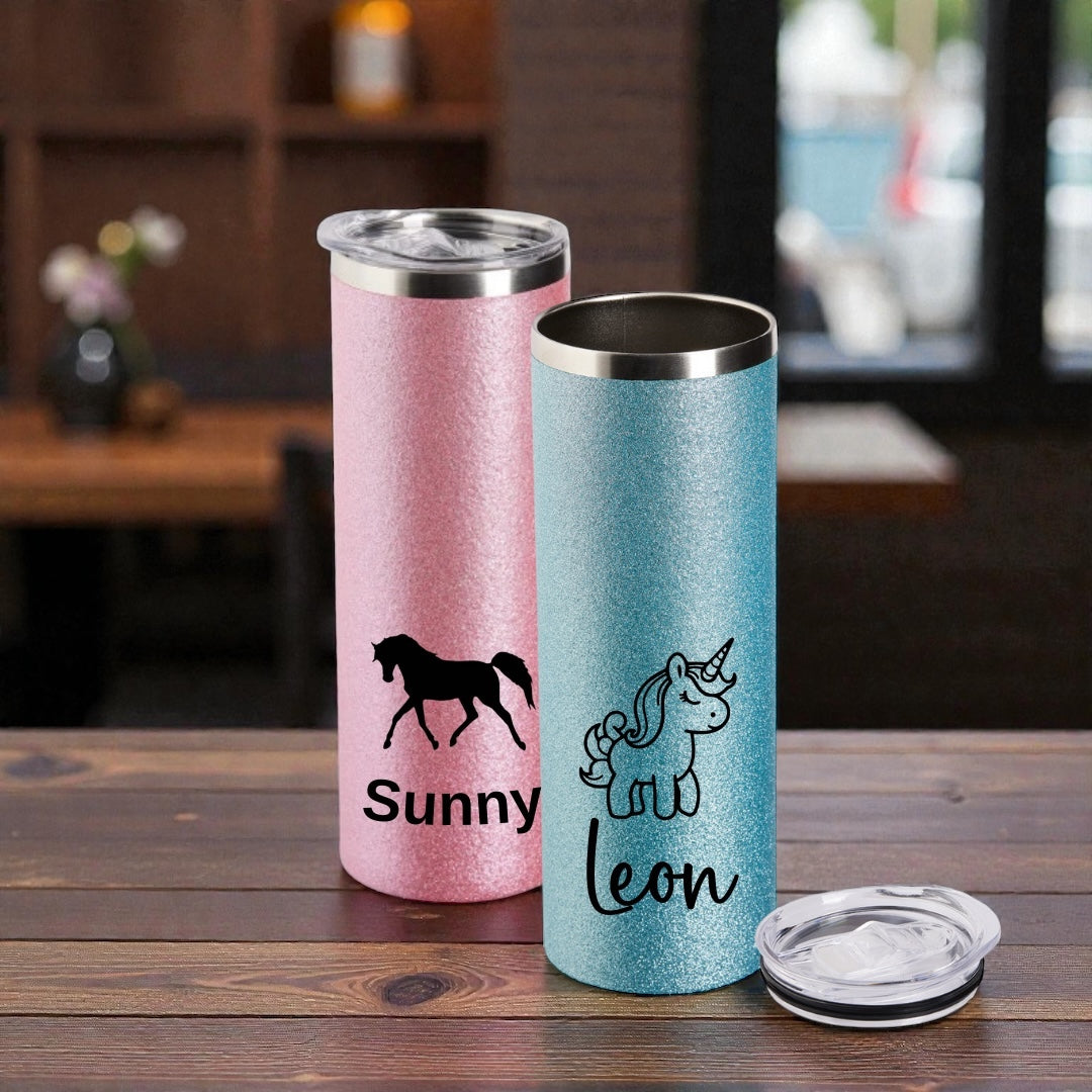 Individueller Glitzer-Thermosbecher Unique